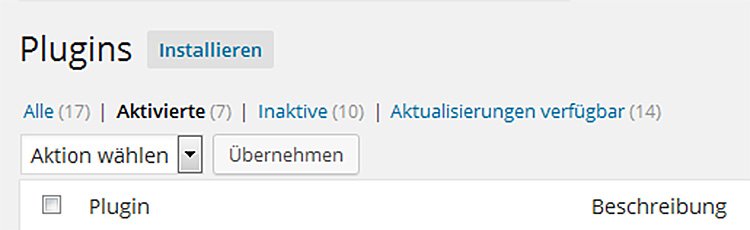 Aktivierte WordPress Plugins im WordPress Backend
