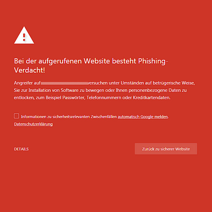 Bei der aufgerufenen Website besteht Phishing-Verdacht