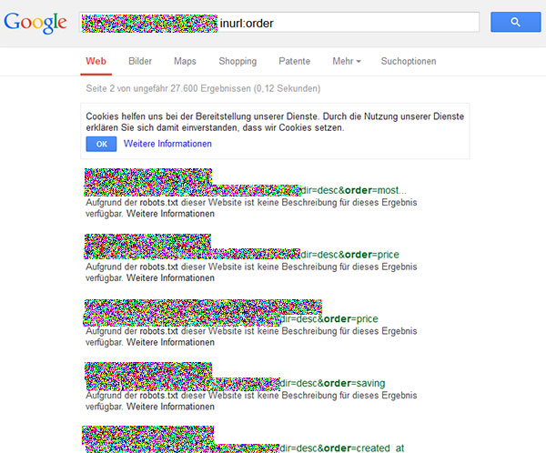 Duplicate Content in Online Shops durch Sortierung. robots.txt