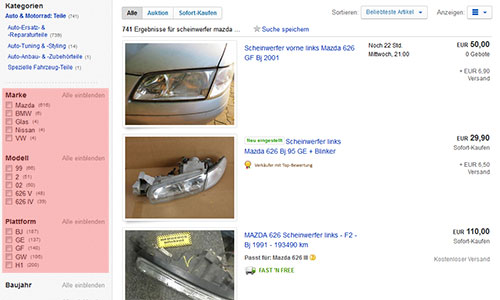 Facettierte Navigation auf eBay