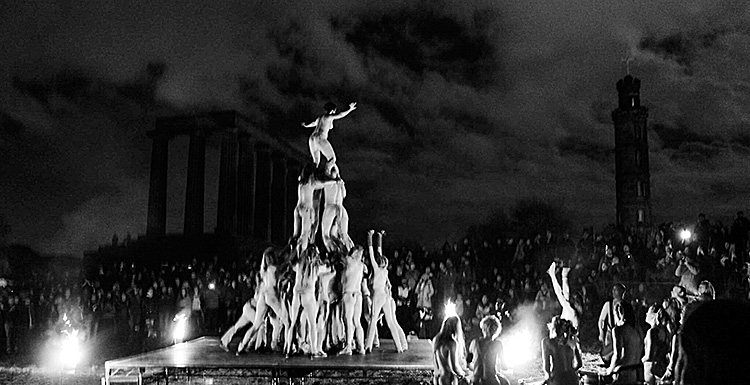 Human pyramid at the Beltane Fire Festival