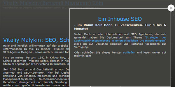 Inhouse SEO Aktion auf der Startseite