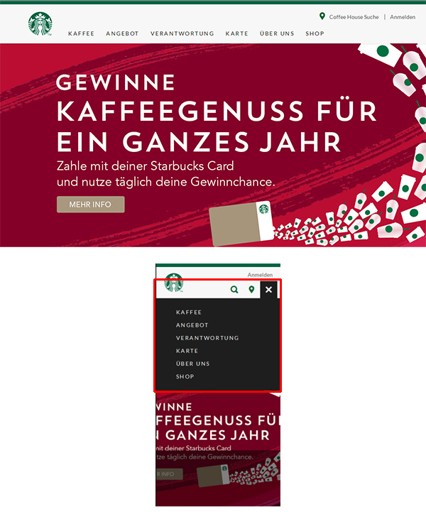 Starbucks responsive Navigation