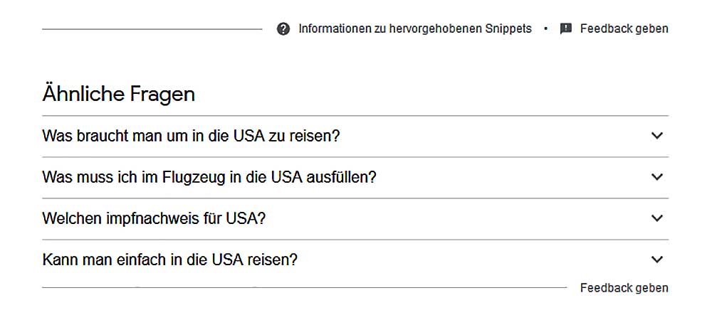 Urlaub USA Google Snippets